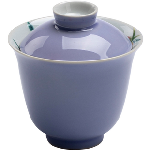 草木祠 复古手绘盖碗 陶瓷手工泡茶碗不烫手带盖茶杯木槿紫釉下彩