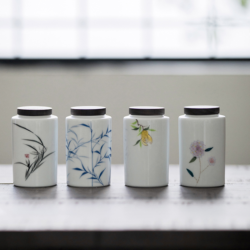 盖便携草木祠白瓷小茶仓便携罐