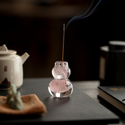 水墨粉玻璃盖置两用香插线香炉