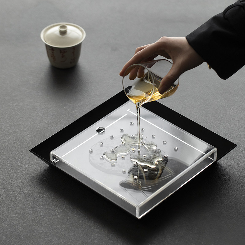 草木祠日式铁艺可储水亚克力茶盘家用方形泡茶盘简约干泡盘小茶盘