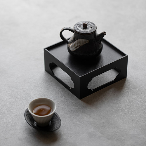 中式禅意铁艺托盘盆栽底座茶具架