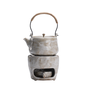 草木祠景德镇粉引提梁壶陶瓷泡茶壶煮茶温茶炉套装蜡烛酒精灯底座