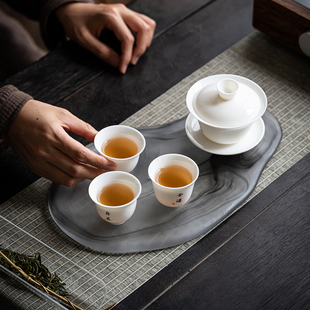 茶托盘 中式 琉璃干泡盘 水墨风 托盘 玻璃茶盘大茶台茶海 草木祠