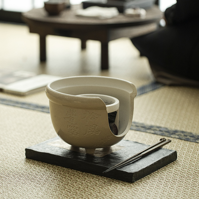 草木祠梵汝粉引观火煮茶炉户外茶炉炭炉煮茶酒精炉碳炉石臼煮茶炉