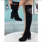 水钻粗跟长筒显瘦弹力布高筒靴 时尚 一鞋 三穿过膝靴女2024秋冬新款