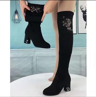 2024秋冬新款 三穿 瘦瘦长筒过膝靴女粗跟瘦腿弹力布高筒女靴子一鞋