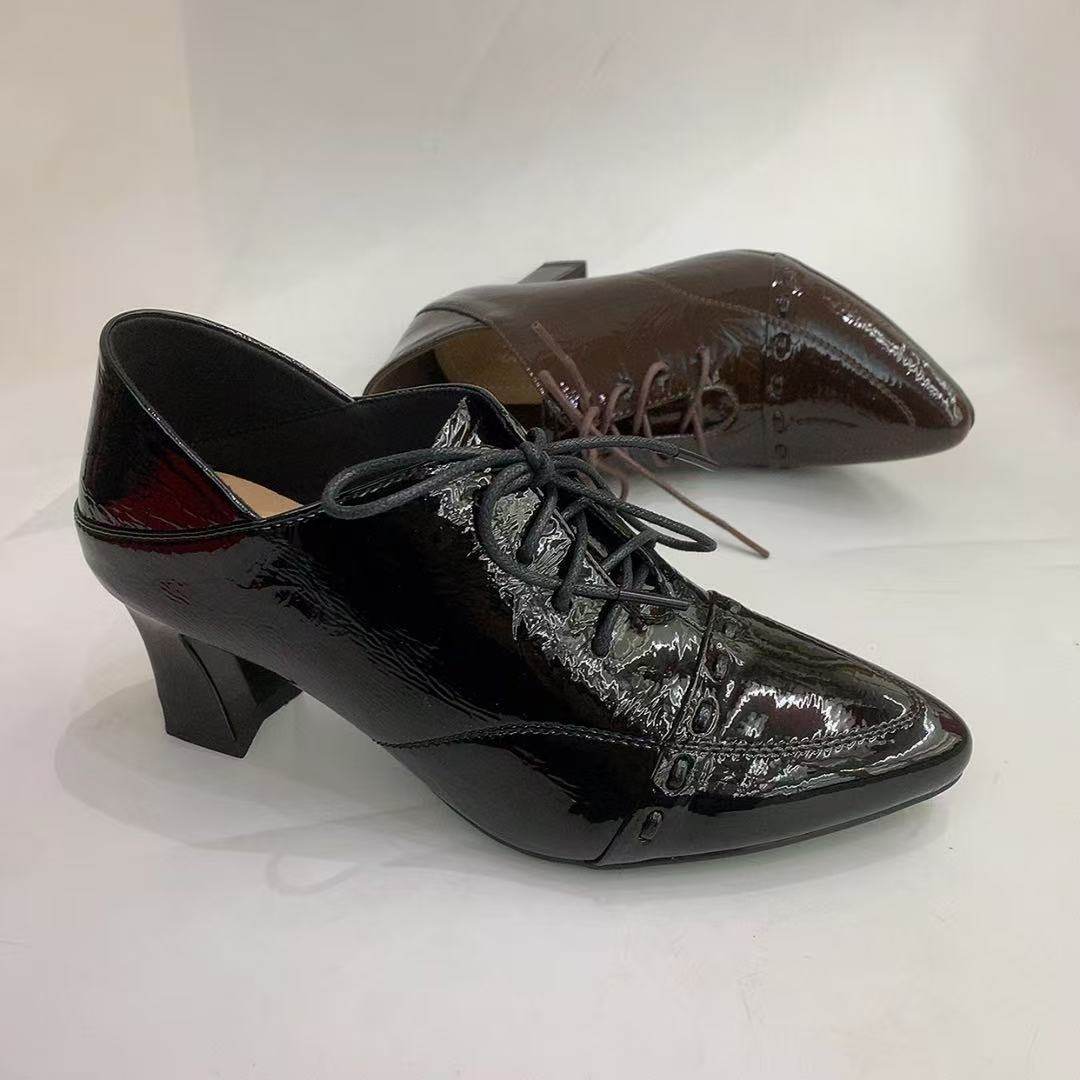 2026春季新款中粗跟小皮鞋女百搭漆皮真皮英伦风系带尖头深口单鞋,女鞋,深口单鞋,淘宝优惠券,粉丝福利购,淘宝优惠卷