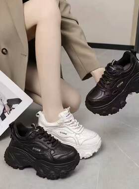 2025秋季新款百搭增高8cm头层牛皮老爹鞋女休闲舒适松糕厚底潮鞋