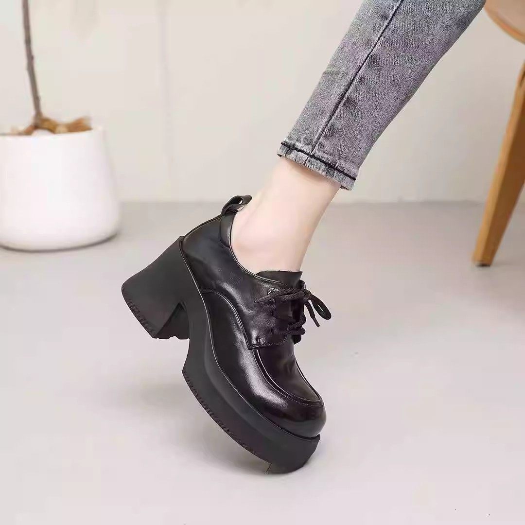 2026春季新款真皮女鞋圆头系带粗跟深口单鞋头层牛皮英伦风乐福鞋,女鞋,深口单鞋,淘宝优惠券,粉丝福利购,淘宝优惠卷