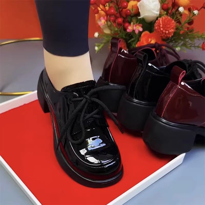 英伦风漆皮系带深口单鞋2026春季新款圆头中跟时尚简约百搭女皮鞋,女鞋,深口单鞋,淘宝优惠券,粉丝福利购,淘宝优惠卷