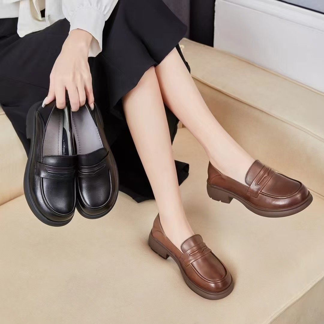 2026新款春秋厚底乐福鞋女英伦风豆豆鞋小皮鞋百搭一脚蹬平底单鞋,女鞋,乐福鞋（豆豆鞋）,淘宝优惠券,粉丝福利购,淘宝优惠卷
