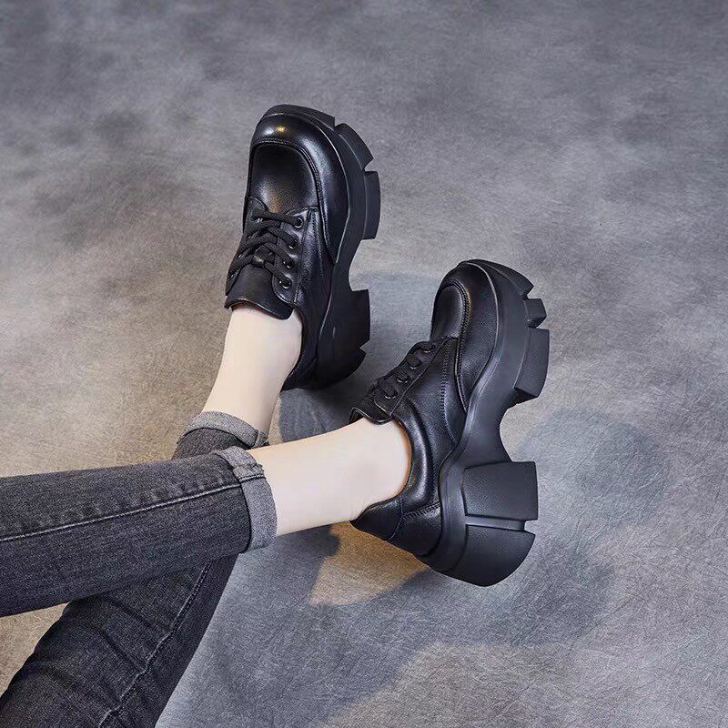 头层牛皮单鞋女2023春秋款真皮增高厚底松糕系带复古小个子皮鞋女,女鞋,深口单鞋,淘宝优惠券,粉丝福利购,淘宝优惠卷