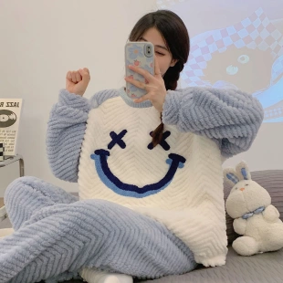 家居服套装 珊瑚绒睡衣女秋冬加厚保暖卡通可爱女士法兰绒冬季 冬