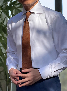 男三防持久白色免烫衬衫修身高光泽防水油污高纱支一字一片领长袖