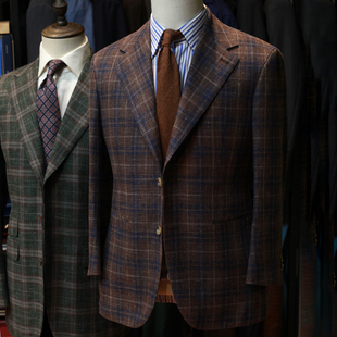 DRAGO毛麻棕色格纹男士 商务 限量意式 NHO2那不勒斯手工定制单西装