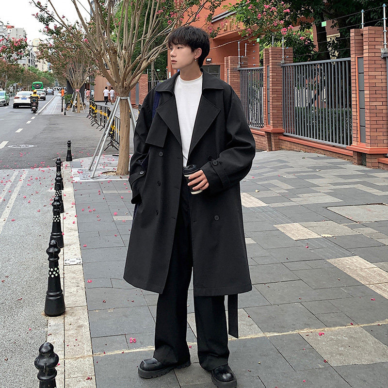 2023 NEW MENS WINDBREAKER MID-LENGTH DOUBLE-BREASTED LAPEL COAT SPRING AND AUTUMN THIN BIG CLOTHES HANDSOME SENSE OF LUXURY