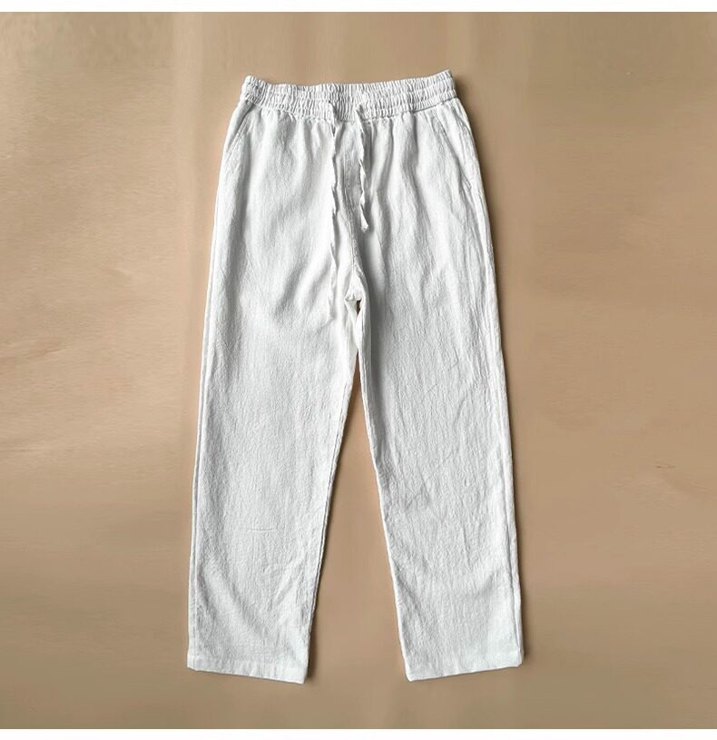 thumbnail for New Chinese style cotton and linen pants men's summer thin loose straight drape linen wide-leg pants large size casual