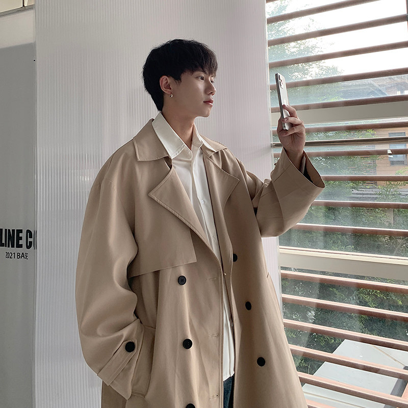 2023 NEW MENS WINDBREAKER MID-LENGTH DOUBLE-BREASTED LAPEL COAT SPRING AND AUTUMN THIN BIG CLOTHES HANDSOME SENSE OF LUXURY