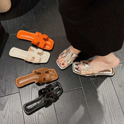 大码女鞋41一43仙女风百搭防滑简约一字拖鞋女外穿平底时尚沙滩拖