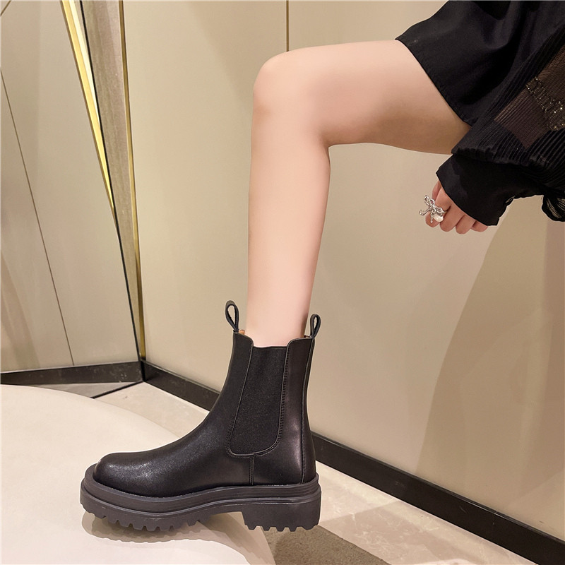 PIPE BOOTIES WOMENS PLATFORM BOOTS BRITISH CHUBBY FEET MEDIUM CHIMNEY CHELSEA BOOTS MARTIN BOOTS PLUS SIZE WOMENS BOOTS 41