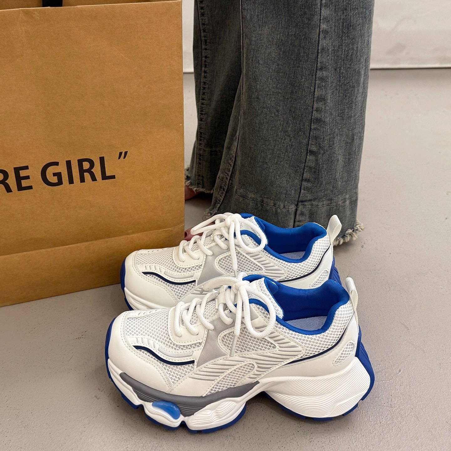 大码女鞋41到43胖脚宽网红超火炸街老爹鞋女厚底百搭显脚小运动鞋