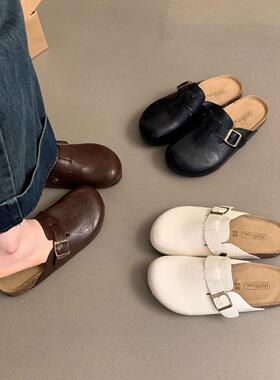 大码女鞋41一43厚底勃肯拖鞋女复古休闲包头半拖鞋外穿懒人穆勒鞋