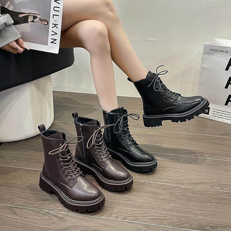 大码女靴41一43胖脚宽肥厚底马丁靴女英伦风系带机车短靴炸街单靴,女鞋,马丁靴,淘宝优惠券,粉丝福利购,淘宝优惠卷