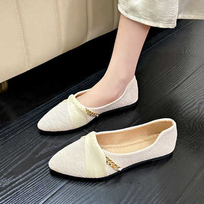 尖头平底鞋女春夏季仙女单鞋配裙子的鞋子晚晚风温柔鞋大码41一43
