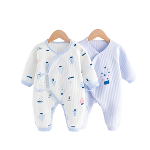 2件装 初生婴儿衣服春秋季夹棉保暖空气棉和尚服男女宝宝连体衣潮