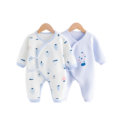 2件装 初生婴儿衣服春秋季夹棉保暖空气棉和尚服男女宝宝连体衣潮