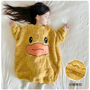 男女童秋冬珊瑚绒睡裙宝宝秋冬家居服可爱儿童法兰绒睡衣加绒睡袍