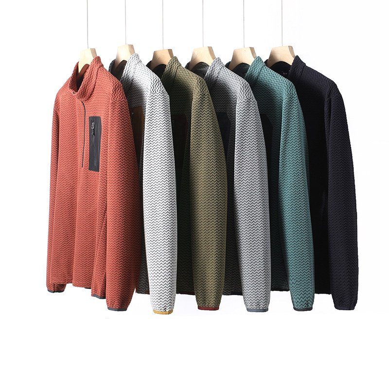 户外登山徒步半拉链波浪纹抓绒衣内胆男女立领套头内搭保暖层卫衣