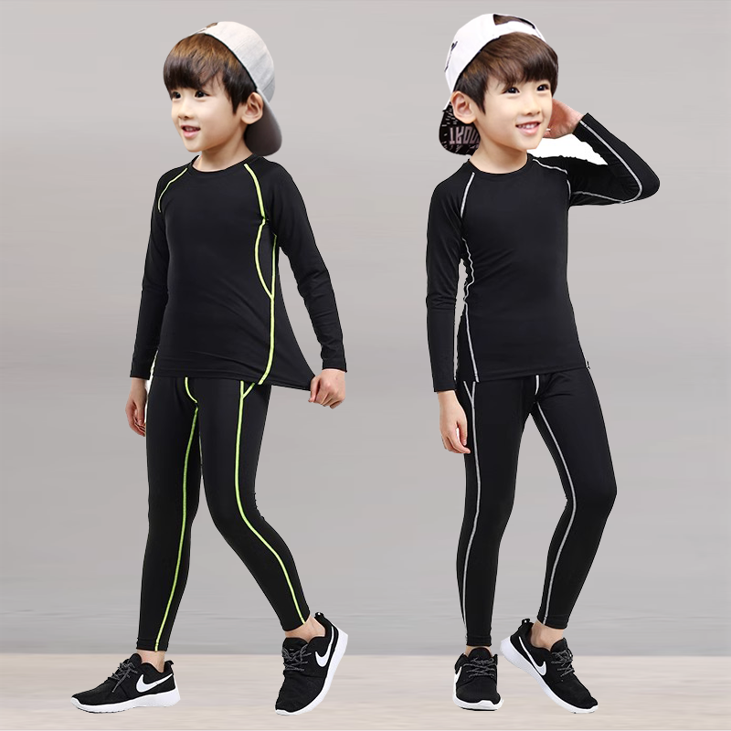 欧美儿童紧身衣套装男童女孩足球篮球训练服秋冬运动速干打底衫