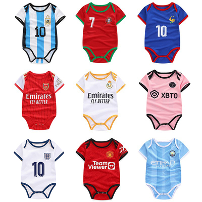 婴儿连体球衣阿根廷梅西迈阿密国际力曼联皇马c罗爬服速干足球服