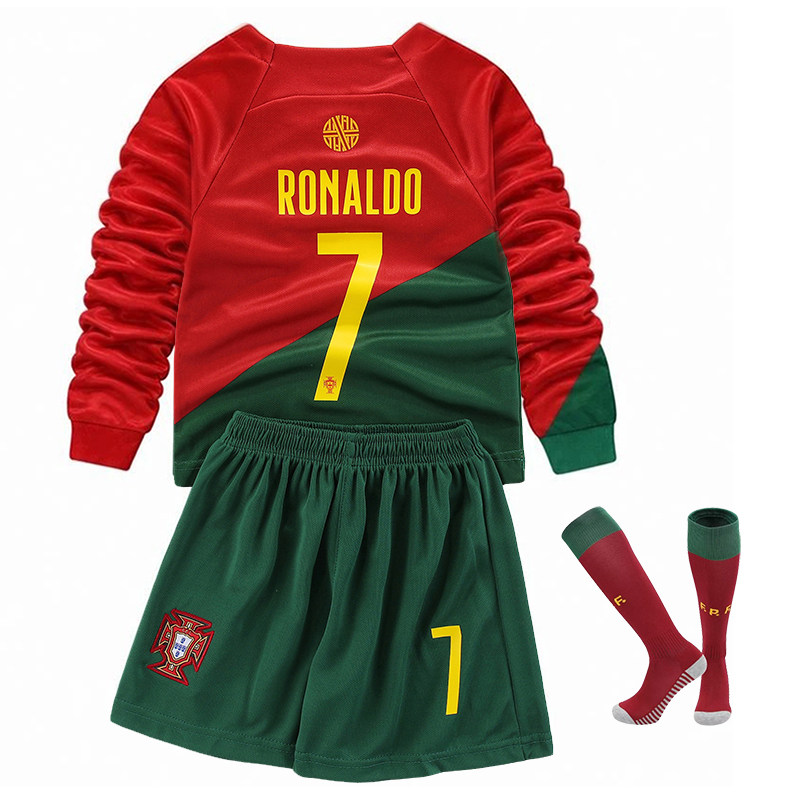 葡萄牙C罗7号长袖球衣儿童足球服套装春秋冬训练服Ronaldo jersey