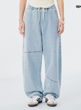 APOGE3阿保机 秋冬斜角水洗直筒牛仔裤男女宽松潮牌百搭阔腿长裤