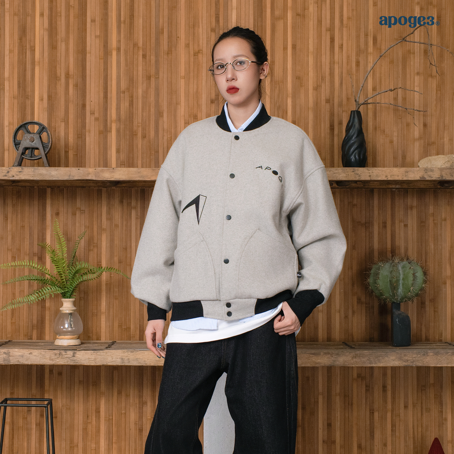 APOGE3阿保机 错落空间棒球服夹克男宽松飞行毛呢外套潮牌女美式