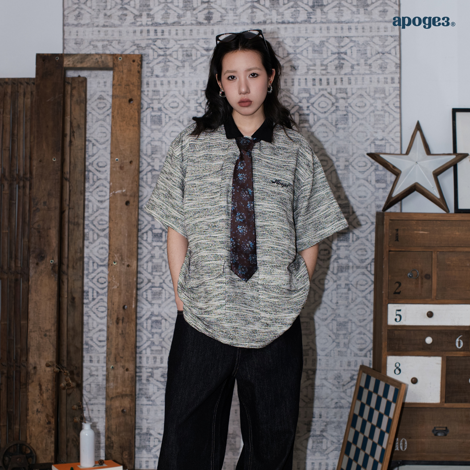 APOGE3阿保机 夏季宽松粗纺棉麻Polo衫男潮牌休闲短袖T恤女工装