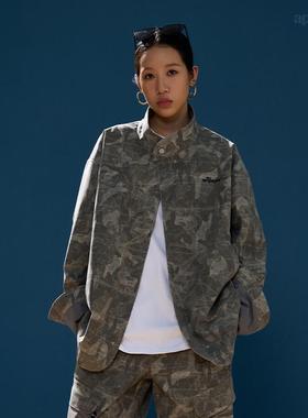 APOGE3阿保机迷彩户外夹克男宽松潮牌一粒扣美式工装外套水洗休闲