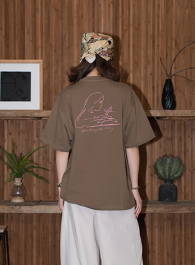 APOGE3阿保机 喝酒女孩印花美式复古短袖T恤男女同款宽松半袖上衣