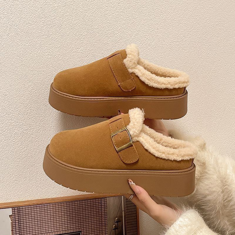 爆款毛毛棉拖鞋子女鞋2026新款秋冬加绒勃肯鞋厚底保暖包头半拖鞋