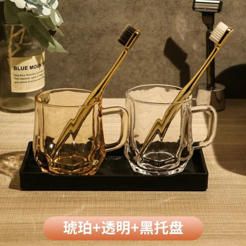 ins风高颜值漱口杯玻璃水杯情侣酒店宾馆学生洗漱杯带把刷牙杯子