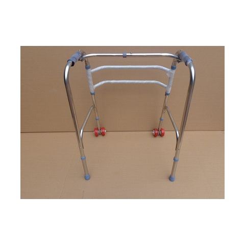 老年助行器助步器不锈钢双轮老人可折叠成人学步车四脚拐杖防滑