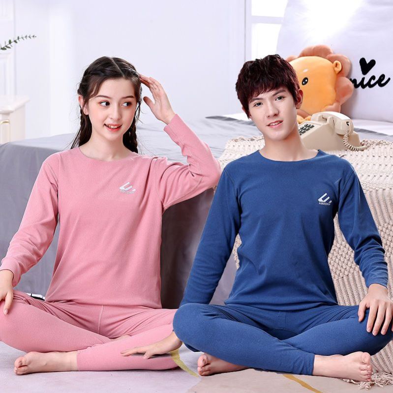 青少年秋衣初中学生保暖衣内衣德绒无痕套装男睡衣大童初中生薄款