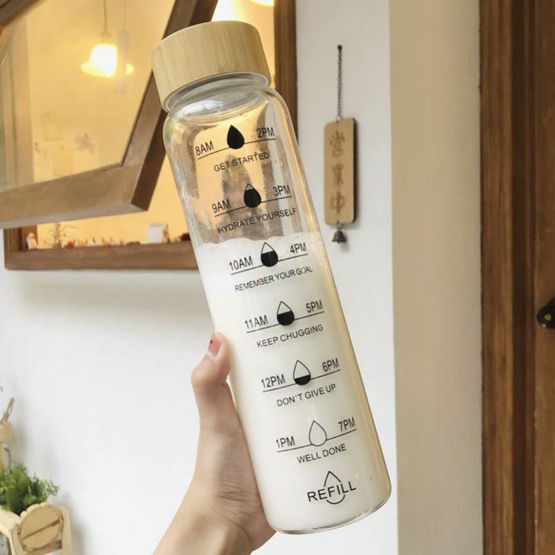 时间刻度玻璃杯简约大容量车载男提醒喝水健身运动泡茶防漏水杯子