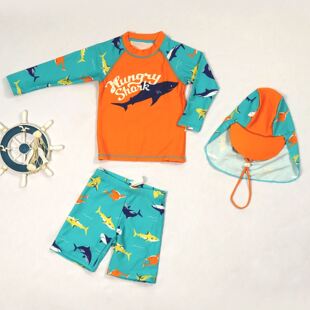 沙滩防晒速干泳衣 泳衣套装 儿童分体泳衣长袖 学生男大童泳衣长款