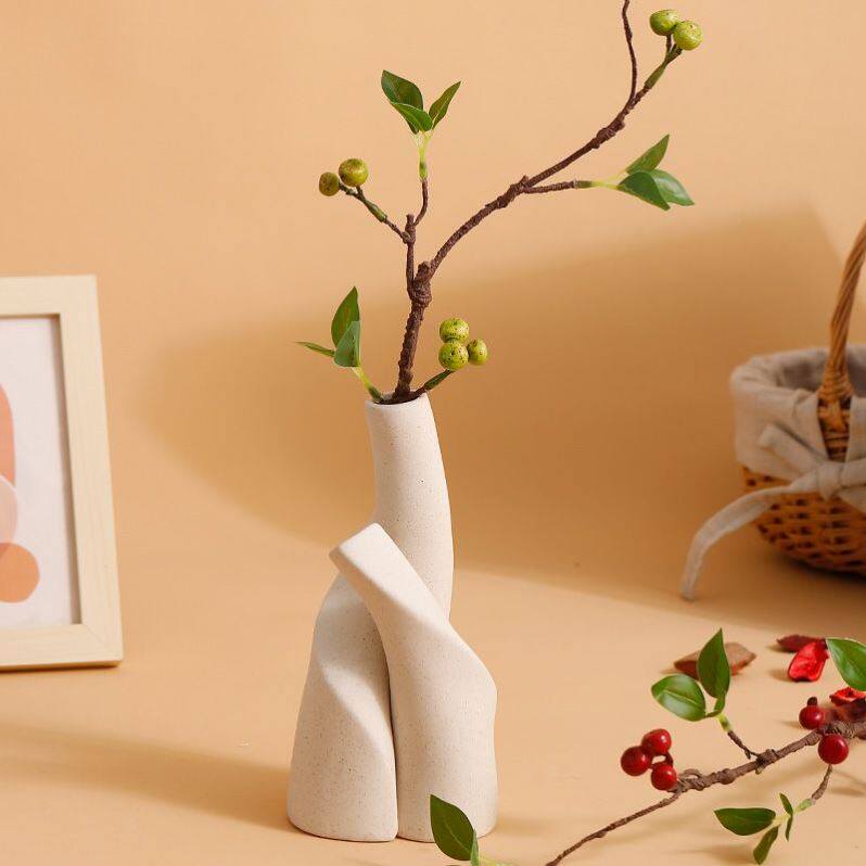 异形花瓶摆件一对茶几桌面仿真花绿植红酒架玄关家居装饰品侘寂风