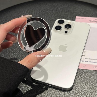 高级简约银爱心翻盖折叠镜面磁吸