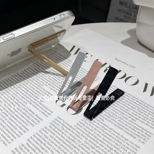 粘贴式金属一字型支架横竖两用折叠隐藏式超薄桌面支撑架手机背面懒人后背黏贴拉扣垫小巧便携隐形推拉追剧架