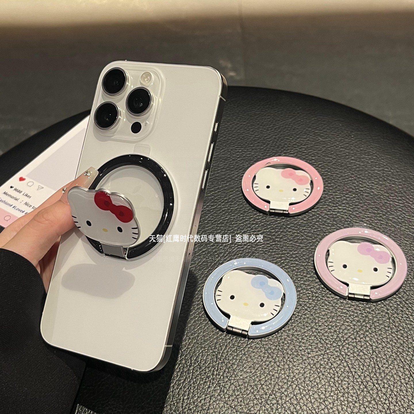 可爱卡通蝴蝶结猫翻盖磁吸支架